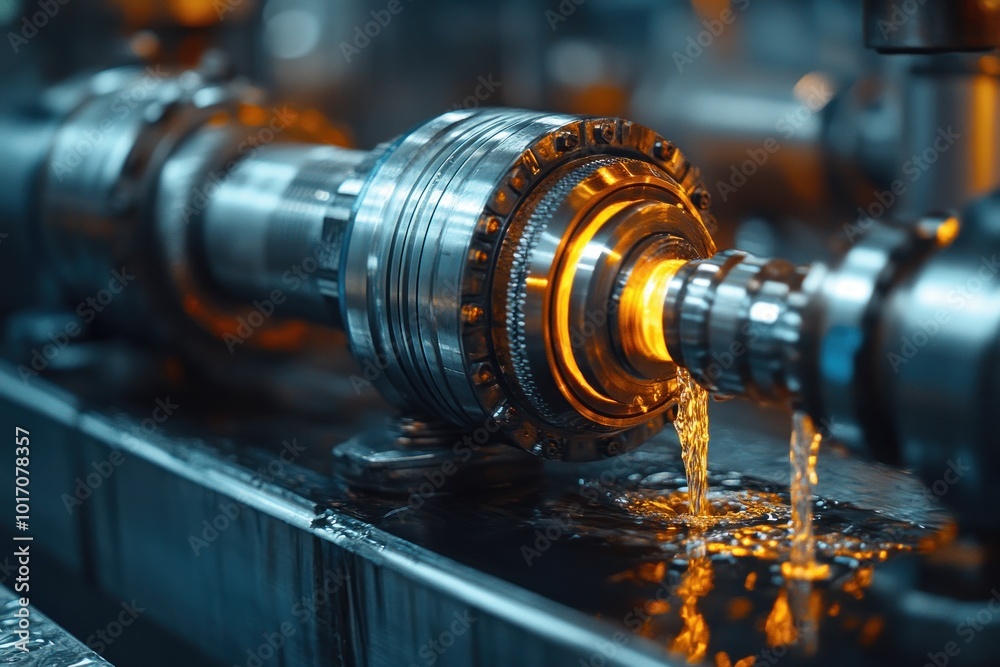 Close-up of a metal rod being heated and cooled in a water bath during a manufacturing process. Close-up of a metal rod being heated and cooled in a water bath during a manufacturing process.