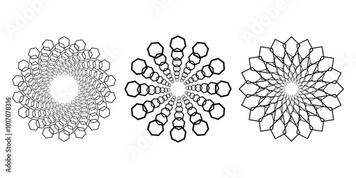 Set of black geometric rotated shapes. Circle form. Trendy design element for frame, logo, tattoo, sign, symbol, web, prints, posters, template, pattern and abstract background