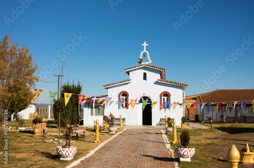 The little seaside Orthodox church of Saint Nicholas in Chalastra, the protector of sailors, near the delta of Axios river photo