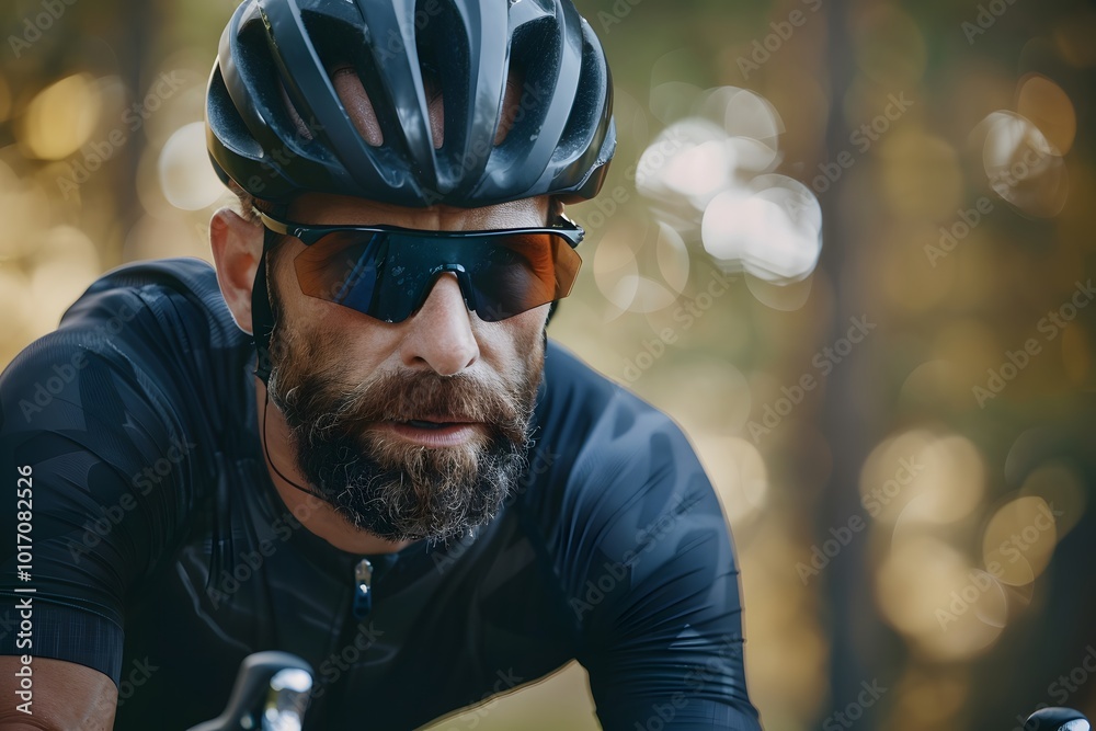 Intense Focus: A Cyclist in Action Amidst Nature's Beauty Intense Focus: A Cyclist in Action Amidst Nature's Beauty