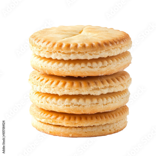 Delicious stacked biscuit isolated on a Png background showcasing its golden color and texture, biscuit isolated on Png