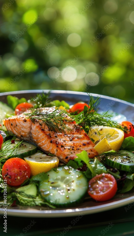 Grilled Salmon Salad with Mixed Greens and Lemon Garnish for Summer Refreshment Grilled Salmon Salad with Mixed Greens and Lemon Garnish for Summer Refreshment