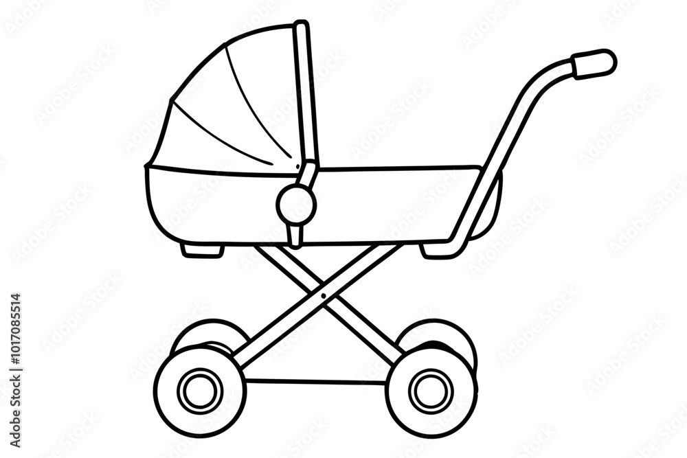 Newborn Baby Modern Stroller Line Art Vector Illustration Newborn Baby Modern Stroller Line Art Vector Illustration