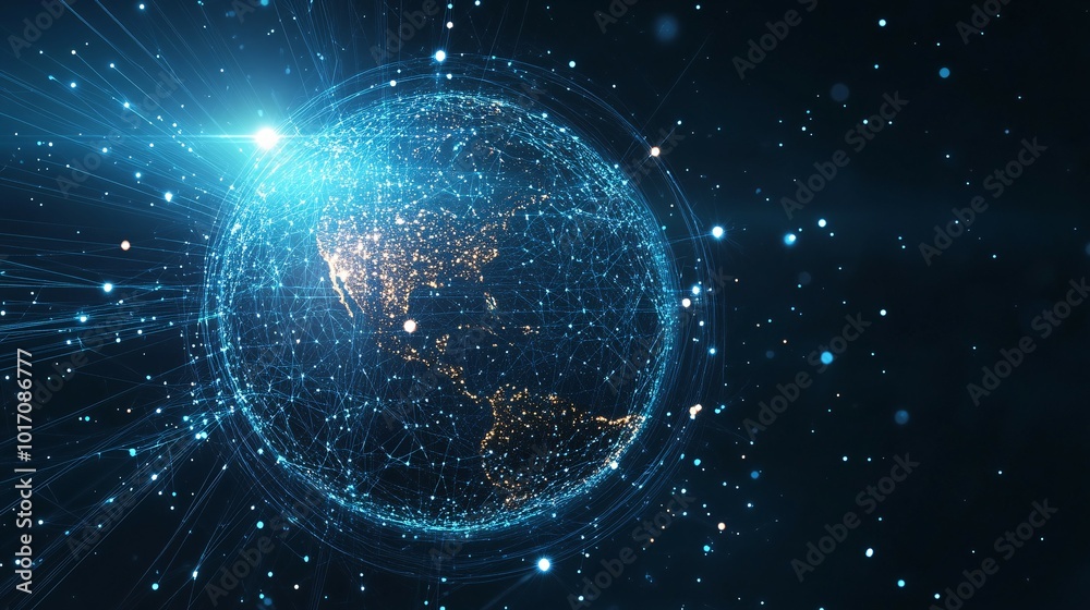 Digital Globe with Interconnected Network Lines and Glowing Points