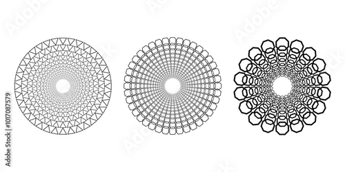 Set of black geometric rotated shapes. Circle form. Trendy design element for frame, logo, tattoo, sign, symbol, web, prints, posters, template, pattern and abstract background