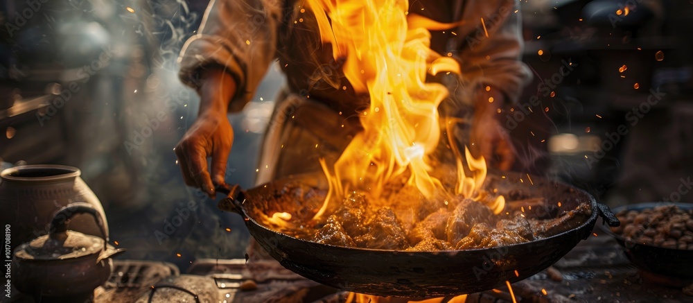 Traditional Culinary Techniques with Vibrant Flames Traditional Culinary Techniques with Vibrant Flames