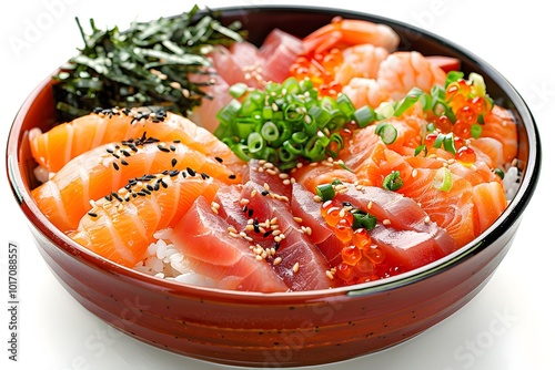 Delicious Sushi Bowl with Assorted Fresh Seafood and Toppings