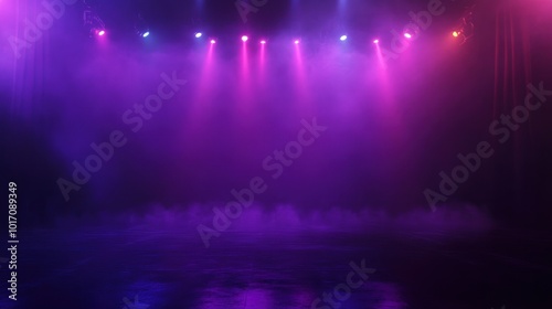 Wallpaper Mural A vibrant stage with colorful lights and fog, creating an atmospheric performance setting. Torontodigital.ca