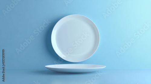 Soft blue background with a white plate at the bottom.