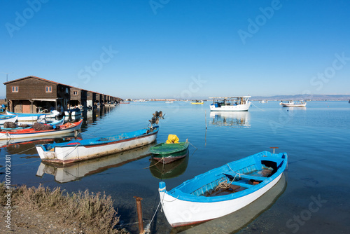 The area at the delta of river Axios in the Thermaic gulf, Thessaloniki, Greece, where there are fishermen's cabins photo