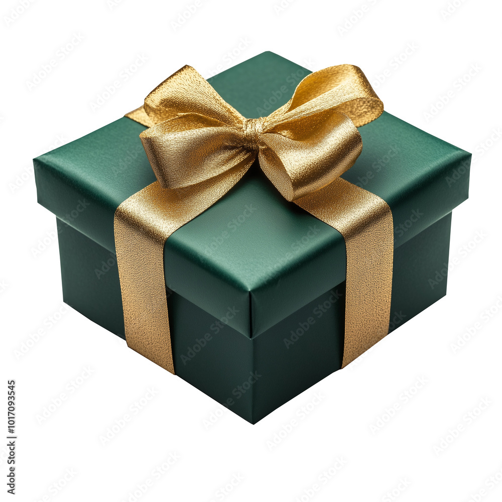 Obraz premium Christmas Green Gift Box with A Golden Ribbon Isolated on Transparent Background