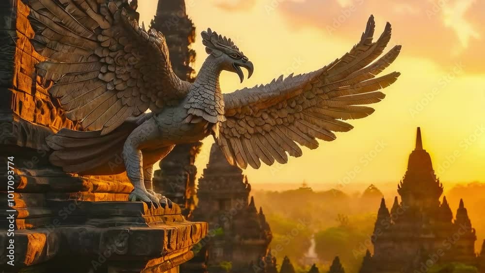 Majestic Garuda bird in ancient Hindu temple Prambanan