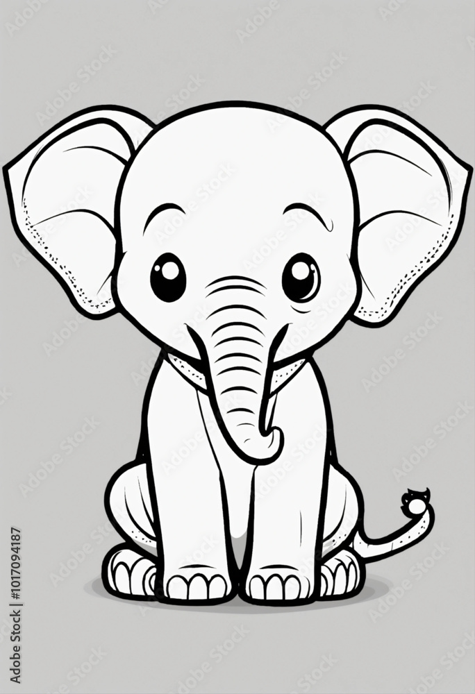 Naklejka premium Flat Design Cartoon Side View of a Young African Elephant - Gray Vector Illustration with White Background | Safari Wildlife Art