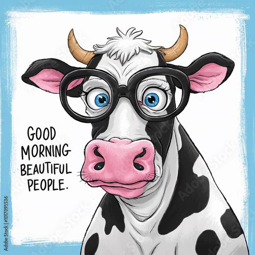 Cheerful Cow with Morning Greeting Uplifting Cartoon Illustration T-Shirt Design