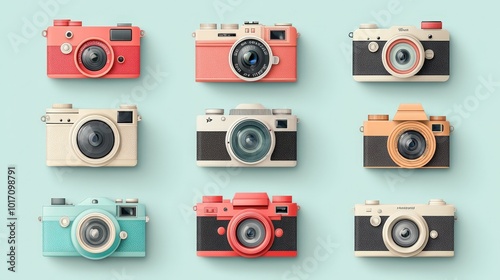 Wallpaper Mural Playful Anime Vector Illustration of Cameras in Minimalist Style with Fun Colors on Clean Background Torontodigital.ca