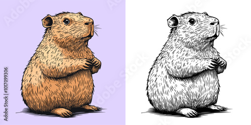 Capybara Cartoon Character Coloring Page Design Featuring Adorable Rodent Outline Fun Wildlife Art Playful Animal Creature Creative and Relaxing Drawing Activity for All Ages