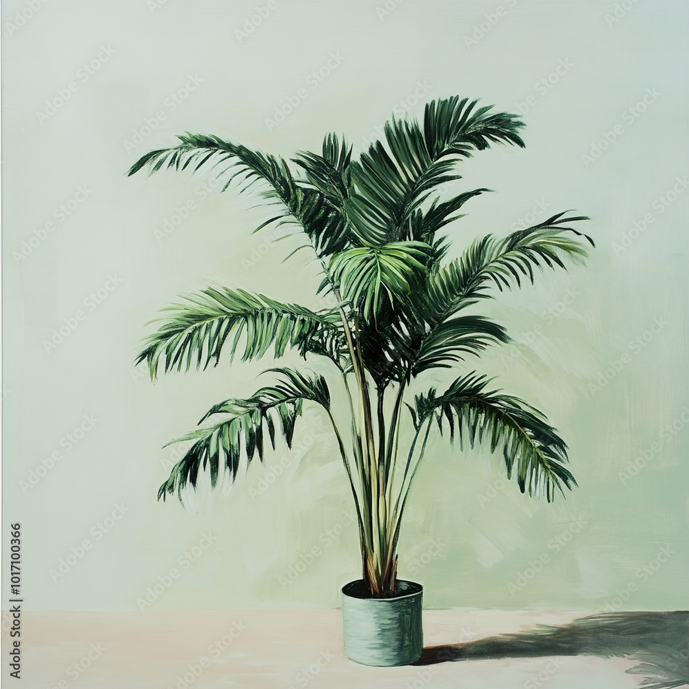 Fototapeta premium Green Palm Tree in a Pot - Minimalist Painting