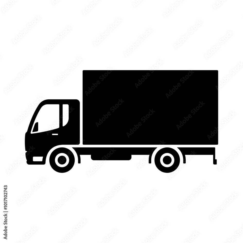 Truck icon. Delivery van. Black silhouette. Side view. Vector simple flat graphic illustration. Isolated object on white background. Isolate. Truck icon. Delivery van. Black silhouette. Side view. Vector simple flat graphic illustration. Isolated object on white background. Isolate.