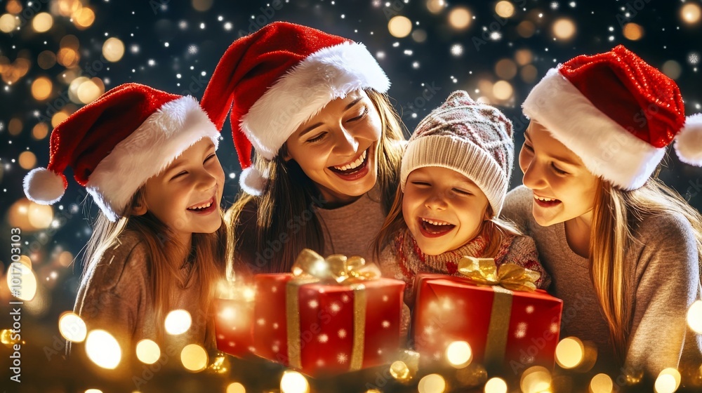 Holiday spirit envelops family in festive attire. Holiday spirit envelops family in festive attire.