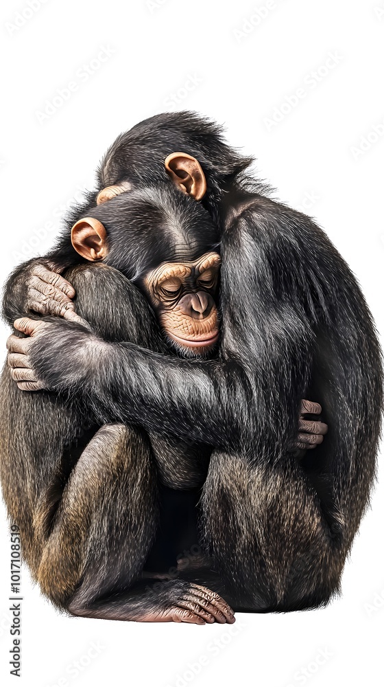 Two Chimpanzee Monkeys Hugging, White Background, Wallpaper, Cover and Screen for Smartphone, PC, Laptop, 9:16 and 16:9 Format Two Chimpanzee Monkeys Hugging, White Background, Wallpaper, Cover and Screen for Smartphone, PC, Laptop, 9:16 and 16:9 Format