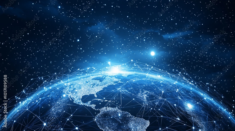 Obraz premium Earth Illuminated by a Network of Interconnected Points