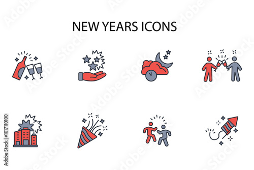 New year icon set.vector.Editable stroke.linear style sign for use web design,logo.Symbol illustration.