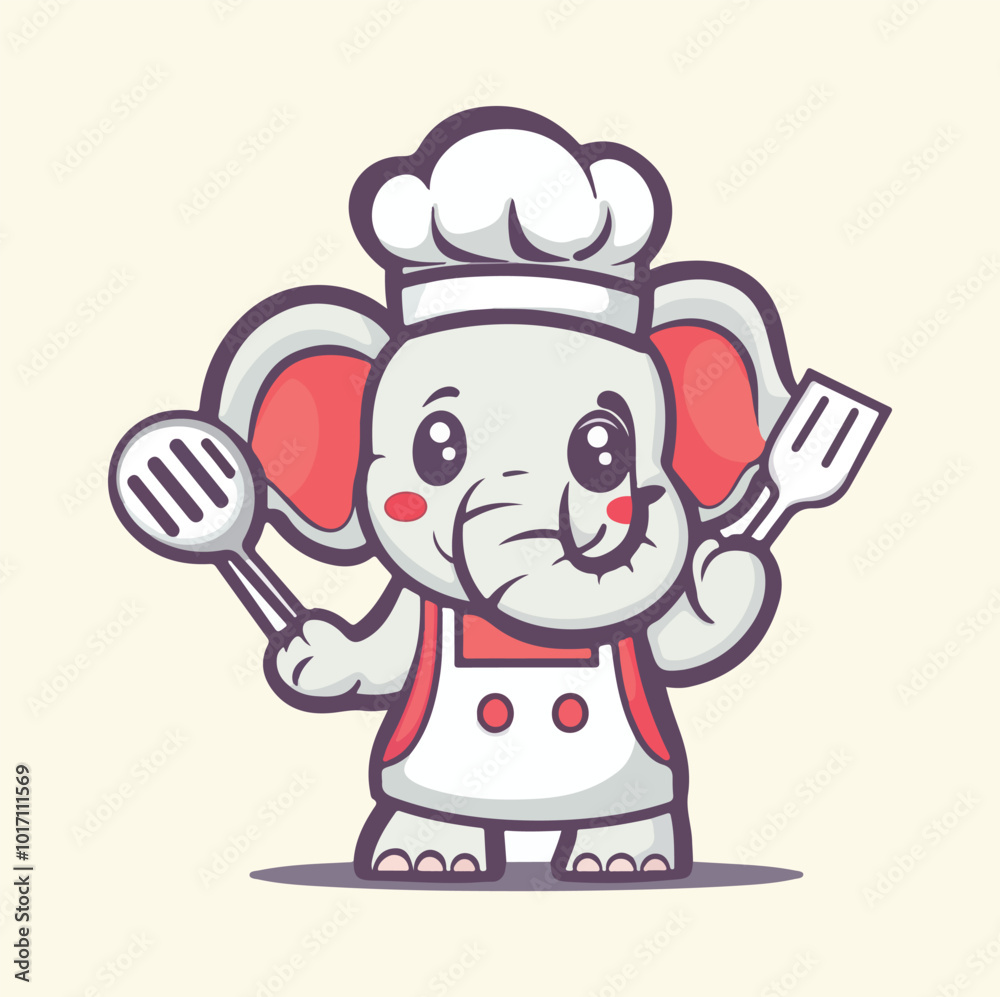 A cute chef elephant cartoon mascot illustration A cute chef elephant cartoon mascot illustration