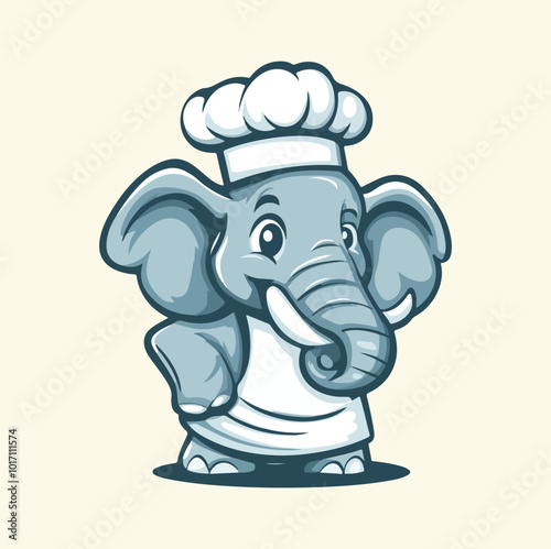 A cute chef elephant cartoon mascot illustration