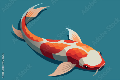 Japanese red and gold koi fish vector flat illustration