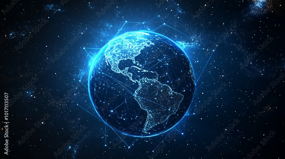 Digital Globe with Interconnected Lines and Stars Digital Globe with Interconnected Lines and Stars
