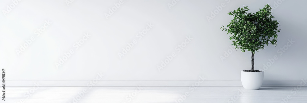Obraz premium A single potted plant stands in a minimalist white room.
