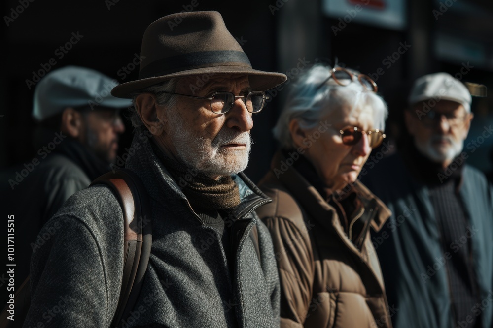 Portrait of an elderly couple in the city. Selective focus. Portrait of an elderly couple in the city. Selective focus.