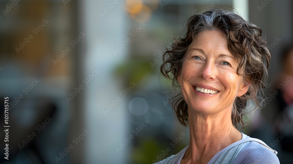 Smiling mature woman practicing meditation and mindfulness Smiling mature woman practicing meditation and mindfulness