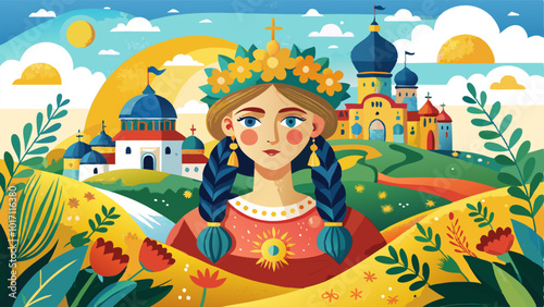 fairy tale castle and ukrainian woman