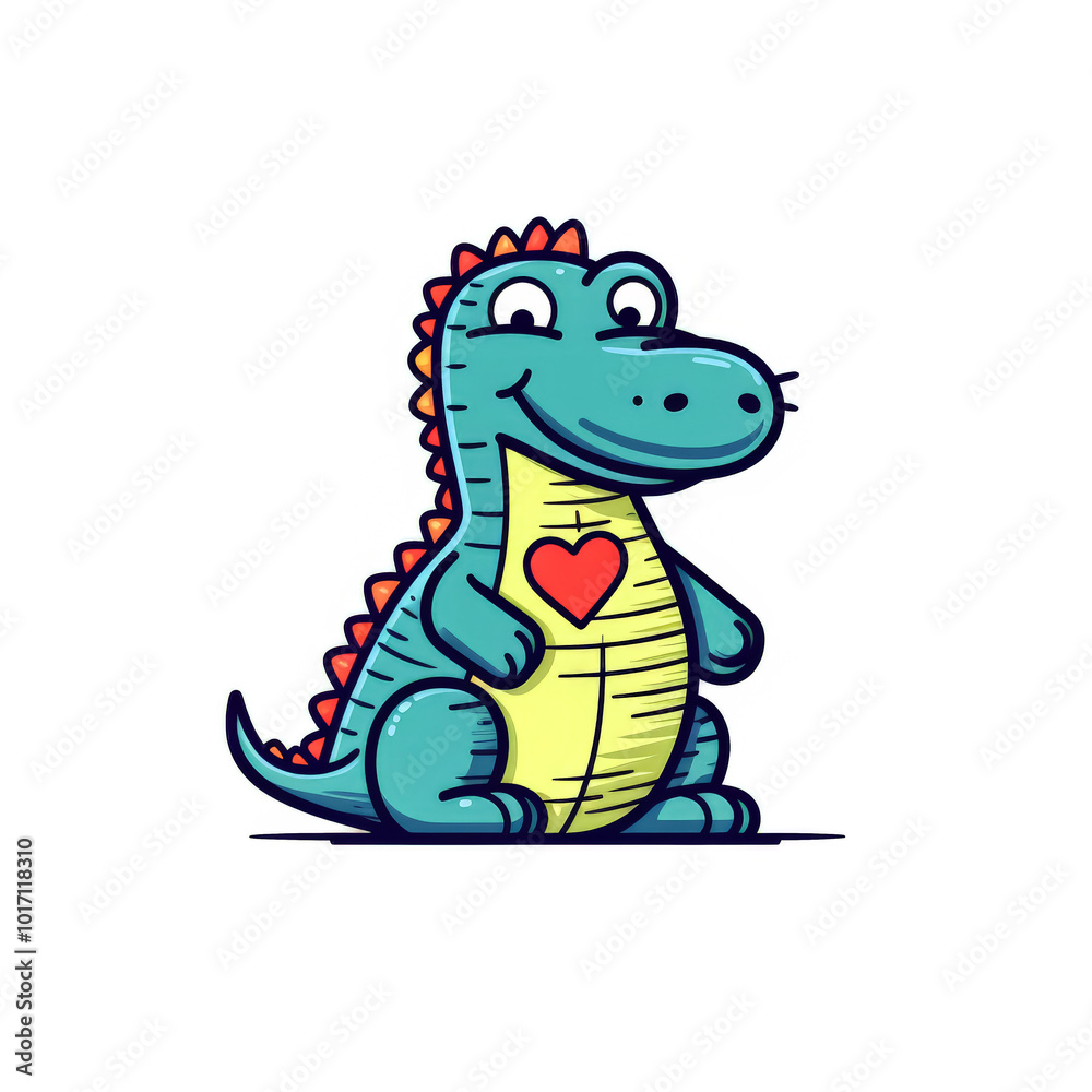 Cartoon drawing of a crocodile with a heart on its chest. Cartoon drawing of a crocodile with a heart on its chest.