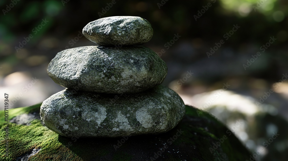 Zen Stone Stack in a Tranquil Forest Setting Zen Stone Stack in a Tranquil Forest Setting