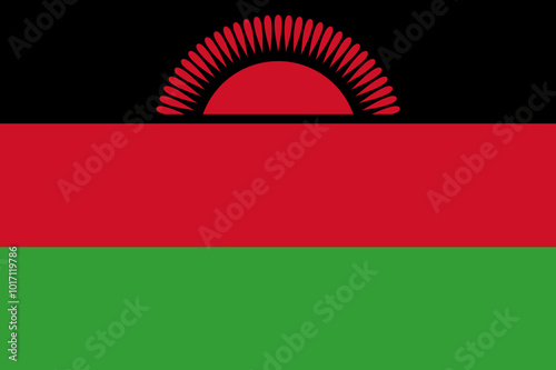 Free Download National Flag Republic of Malawi - vector, horizontal triband of black, red, and green; charged with a red rising sun - GFXLoad