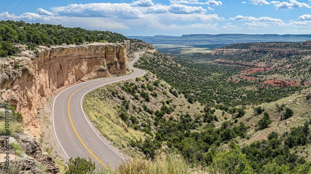 Winding Road Through a Canyon with a Scenic Overlook Winding Road Through a Canyon with a Scenic Overlook