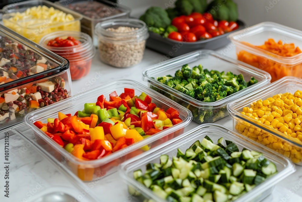 Colorful Array of Fresh Vegetables in Containers Colorful Array of Fresh Vegetables in Containers