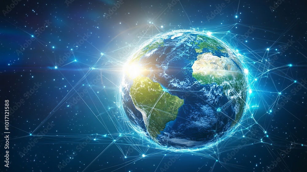 Earth Globe Connected by Glowing Lines in Space Earth Globe Connected by Glowing Lines in Space