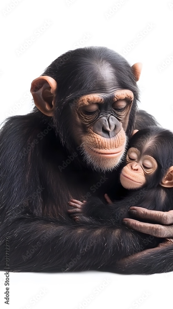 Mother Monkey Chimpanzee Petting Her Baby, White Background, Wallpaper, Cover and Screen for Smartphone, PC, Laptop, 9:16 and 16:9 Format Mother Monkey Chimpanzee Petting Her Baby, White Background, Wallpaper, Cover and Screen for Smartphone, PC, Laptop, 9:16 and 16:9 Format