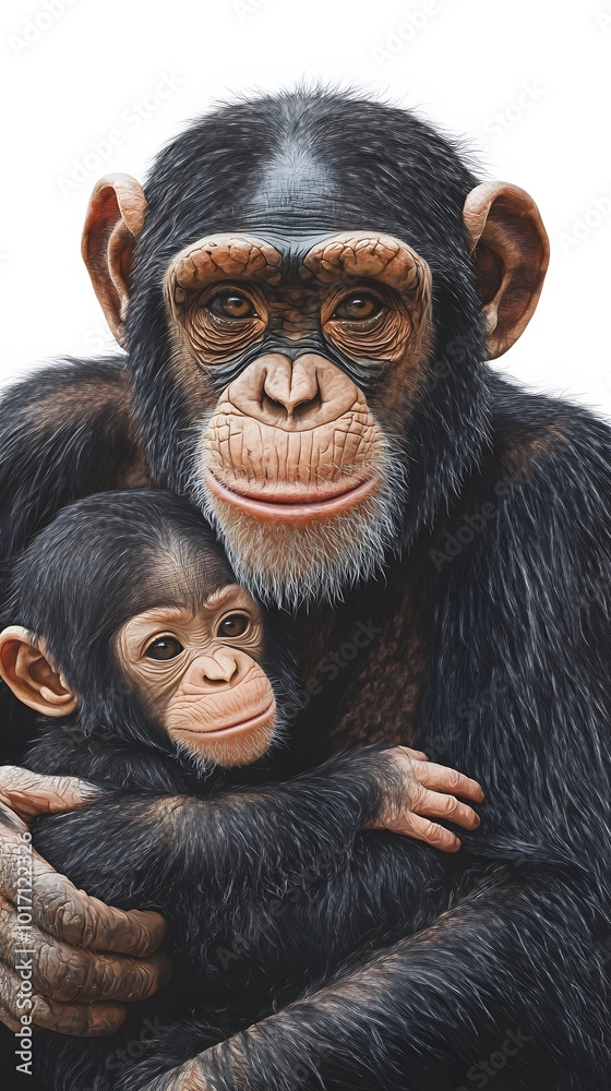 Mother Monkey Chimpanzee Petting Her Baby, White Background, Wallpaper, Cover and Screen for Smartphone, PC, Laptop, 9:16 and 16:9 Format Mother Monkey Chimpanzee Petting Her Baby, White Background, Wallpaper, Cover and Screen for Smartphone, PC, Laptop, 9:16 and 16:9 Format