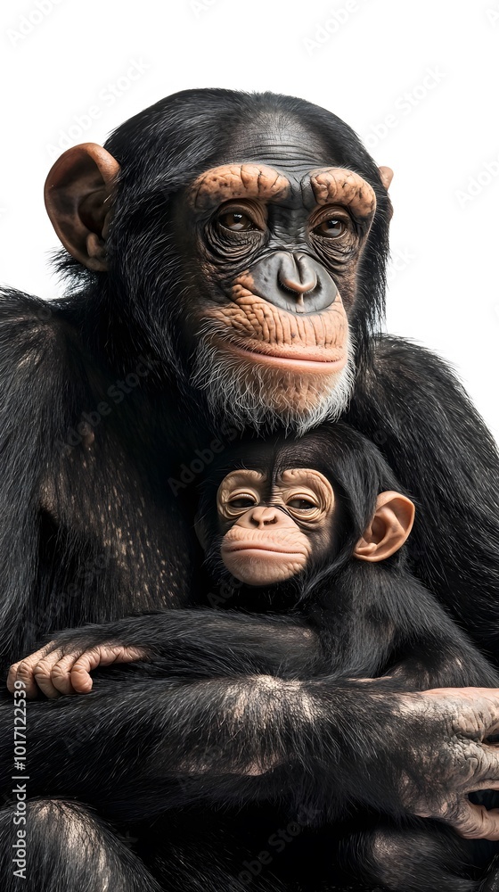 Mother Monkey Chimpanzee Petting Her Baby, White Background, Wallpaper, Cover and Screen for Smartphone, PC, Laptop, 9:16 and 16:9 Format Mother Monkey Chimpanzee Petting Her Baby, White Background, Wallpaper, Cover and Screen for Smartphone, PC, Laptop, 9:16 and 16:9 Format