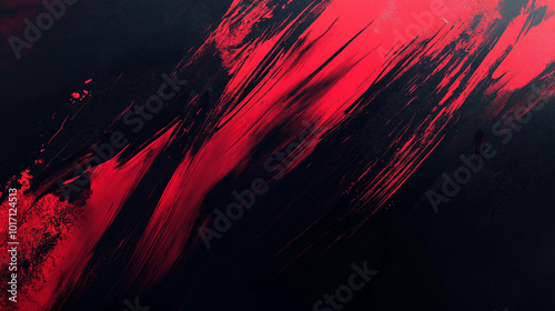 Red and black gradient background with brush strokes on the left side of the screen. The red color is more saturated than the black. Seems like it has been painted onto the canvas.  photo