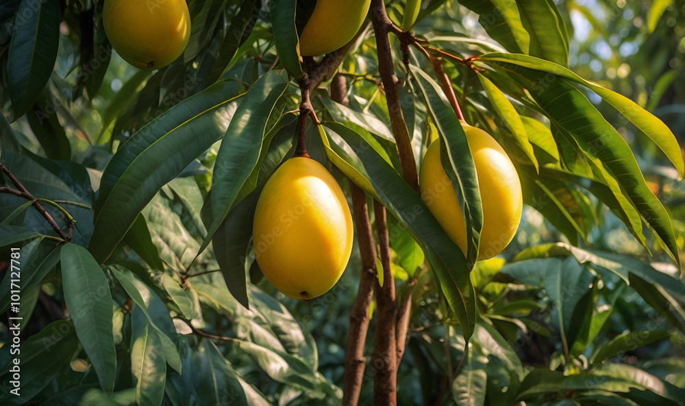 Bright mango with sun glints on the leaves Bright mango with sun glints on the leaves