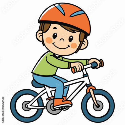 A happy and chill mood school boy cycling cartoon art illustration 