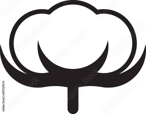 Silhouette of an icon of a mature organic cotton plant with a drawn black outline. Flat doodle style. Vector illustration.