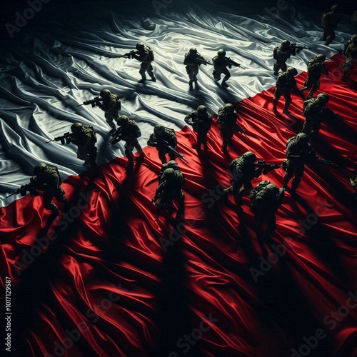 Heroic soldiers symbolizing war and peace	
 photo