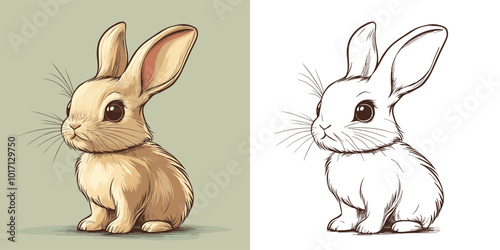 Little Rabbit Cartoon Character Coloring Page for Kids Featuring Adorable Bunny Outline Fun Wildlife Art Playful Furry Creature Educational Drawing Activity for Children