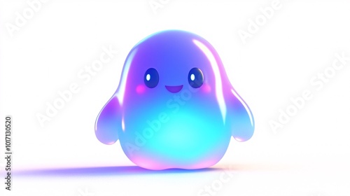 A cute, cartoon-style, glowing, blue and pink, jelly-like blob with a smile and big eyes, against a white background. Generative Ai photo